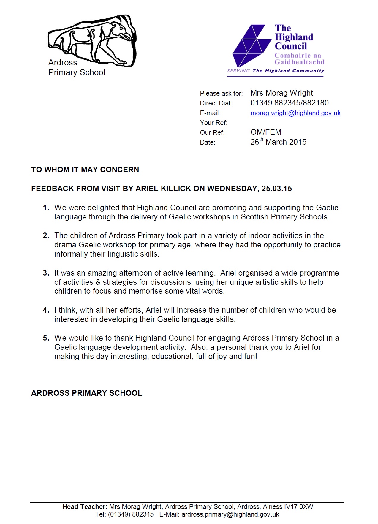 Ardross Primary - Feedback